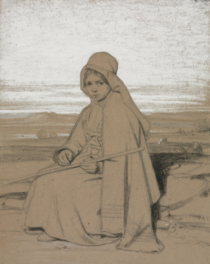 A Seated Shepherdess by Jules Dupré (French, 1811–1889) - Classic Art canvas print