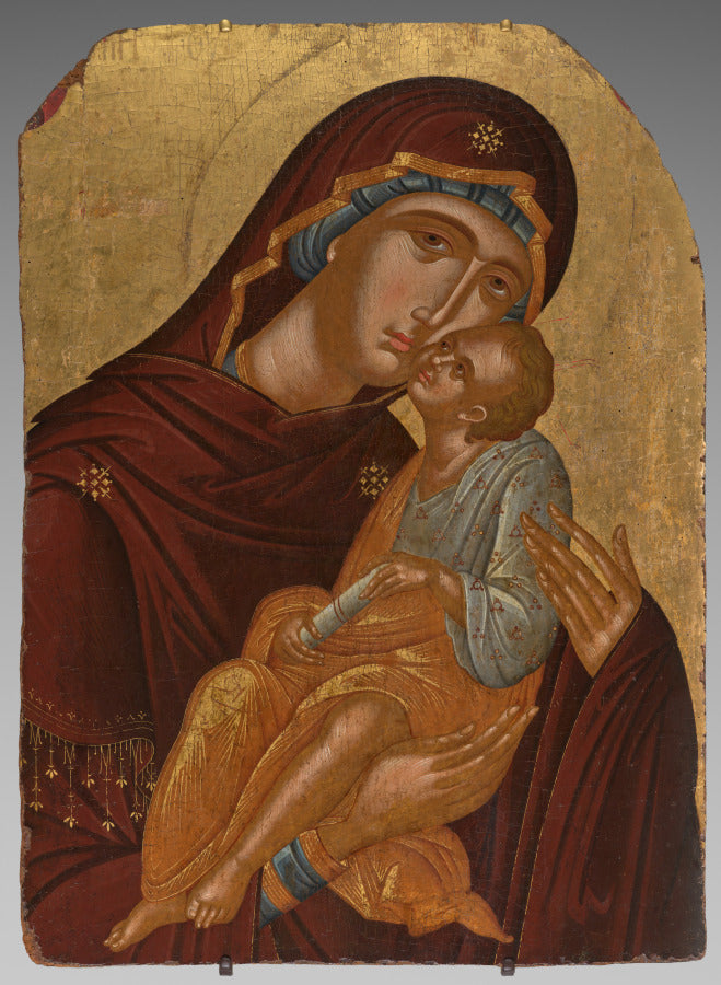 Icon of the Mother of God and Infant Christ Virgin Eleousa by Angelos Akotantos (Cretan, died 1450) - Classic Art canvas print