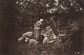 Two Shepherdesses Resting with Two Sheep by Auguste Giraudon's Artist (French) - Classic Art canvas print