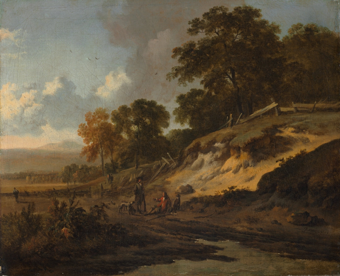 Landscape with Hunters by Jan Wijnants (Dutch, 1635–1684) - Classic Art canvas print