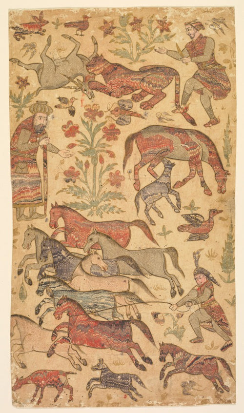 A marbled picture of Rustam catching Rakhsh by Shafi (Indian, active about 1650) - Classic Art canvas print
