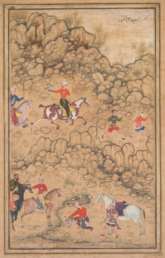 Hunting with falcons in a landscape recto by Abd al-Samad (Persian, c. 1510–1600) - Classic Art canvas print