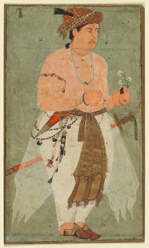 A Mughal Prince, Perhaps Danyal, Holding a Sprig of Flowers by  - Classic Art canvas print