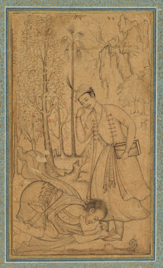 A holy man prostrating himself before a learned prince by Manohar (Indian, active late 1500s) - Classic Art canvas print