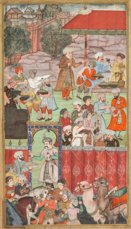 A feast for Babur hosted by his half-brother Jahangir Mirza in Ghazni in May 1505, from a Babur-nama Memoirs of Babur by Basavana (Indian, active c. 1560–1600) - Classic Art canvas print