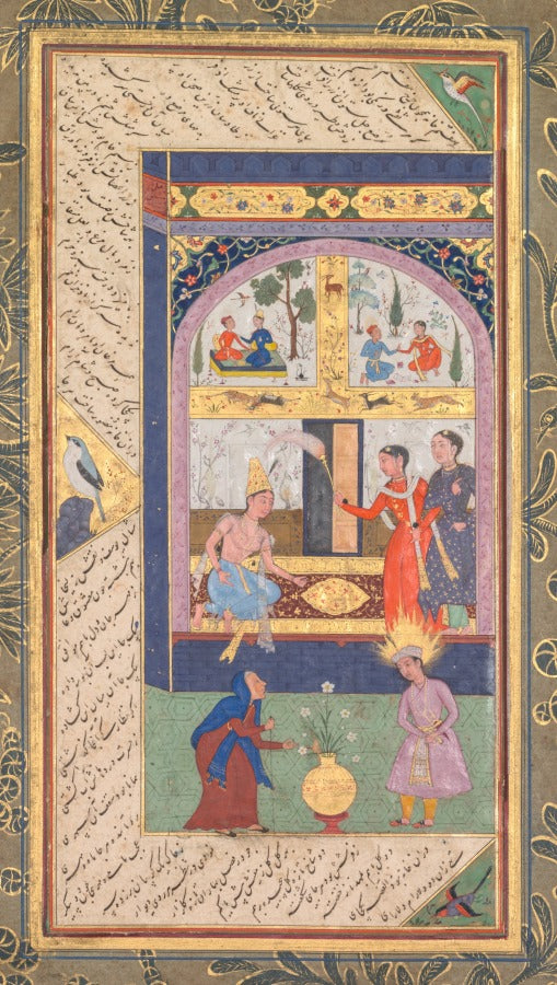 Zulaykha in her palace and as an elderly woman with Joseph recto, from a Panj Ganj Five Treasures of Abd al- Rahman Jami Persian, 14141492 by Mushfiq (Indian, active early 1600s) - Classic Art canvas print
