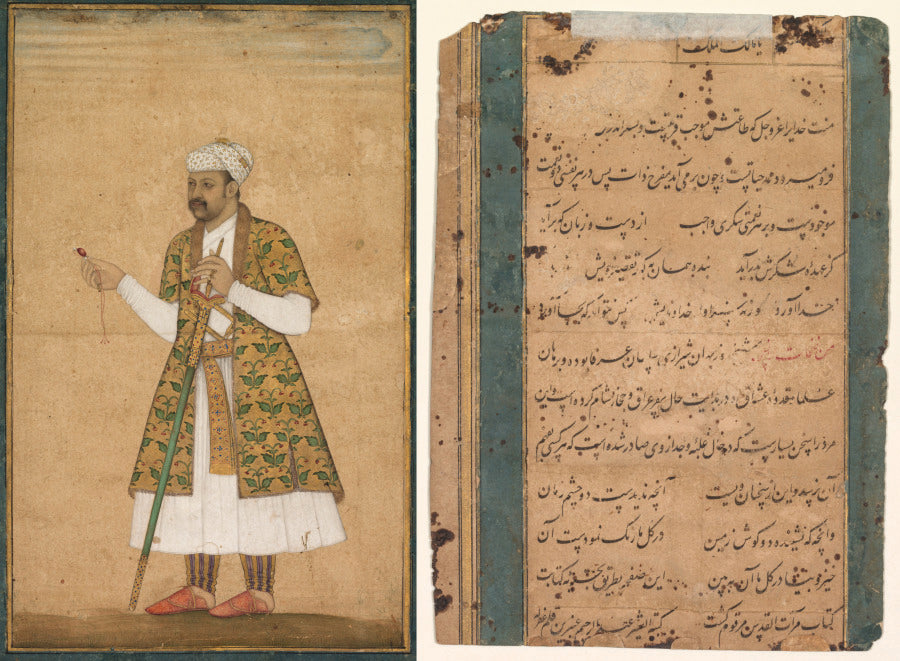 A Courtier, Possibly Khan Alam, Holding a Spinel and a Deccan Sword by Govardhan (Indian, active c.1596–1645) - Classic Art canvas print