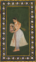 Nur Jahan holding a portrait of Emperor Jahangir by Bishandas (Indian) - Classic Art canvas print