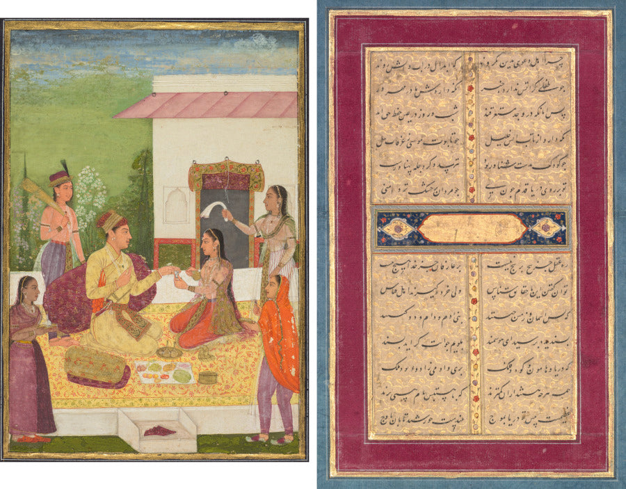 A prince conversing with a woman while taking refreshments on a terrace recto Calligraphy verso by  - Classic Art canvas print