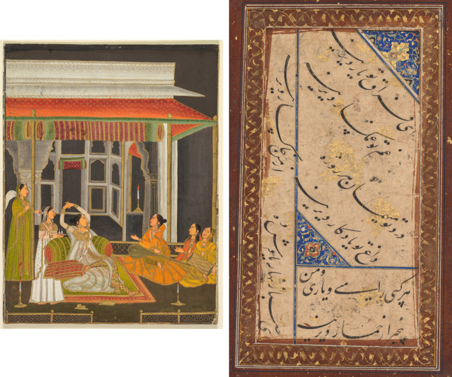 A princess on a terrace with attendants at night recto Calligraphy verso by  - Classic Art canvas print