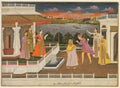 A blindfolded suitor is brought before a princess verso scrolling floral vines by Fayzullah (Indian, active c. 1730–1765) - Classic Art canvas print