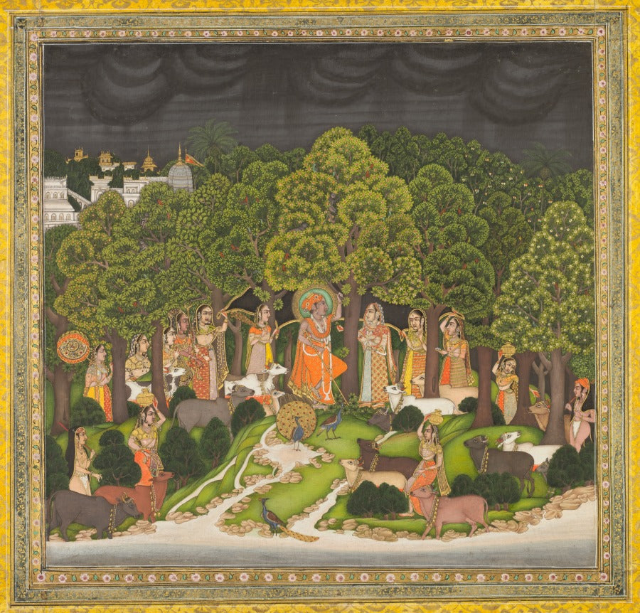 Radha and Krishna meet in the forest during a storm by  - Classic Art canvas print