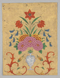 Vase with flower arrangement and scrollwork by  - Classic Art canvas print