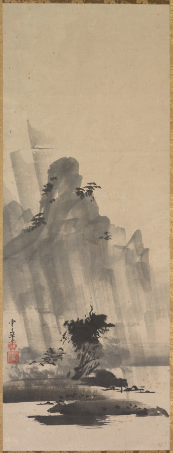 Mountain and River in Storm by Hirowatari Setsuzan (Japanese, ?-1674) - Classic Art canvas print