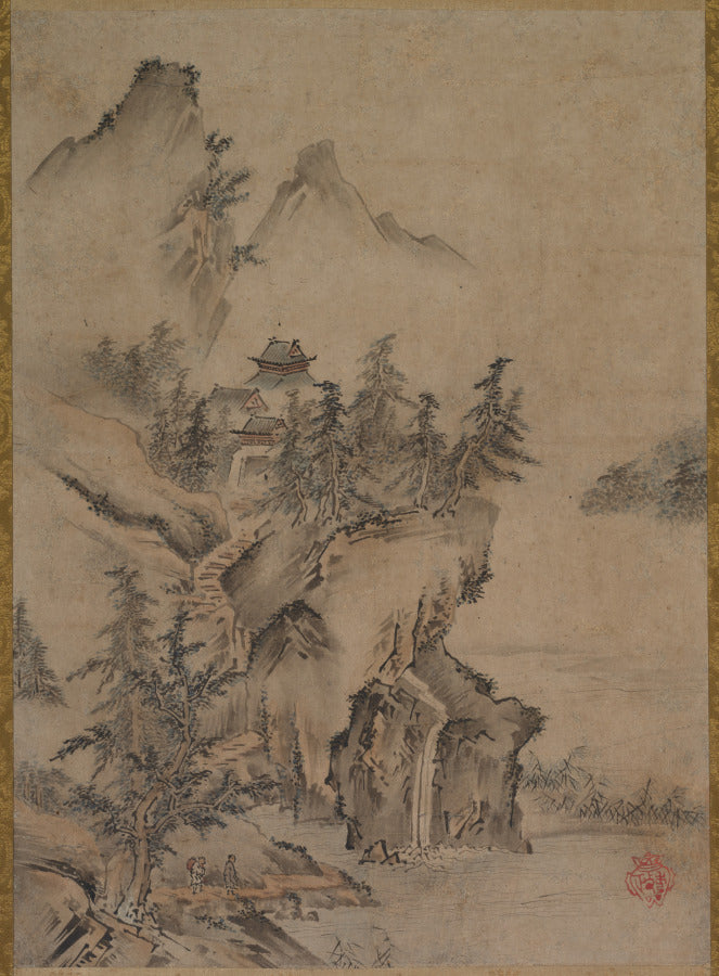 Chinese Literatus Traveling to a Mountain Temple by Kano Hidemasa (Japanese, active late 1500s) - Classic Art canvas print