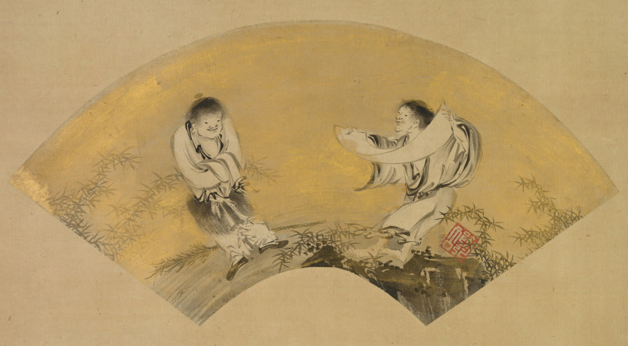 Hanshan and Shide Kanzan and Jittoku by Shikibu Terutada (Japanese, active mid-1500s) - Classic Art canvas print