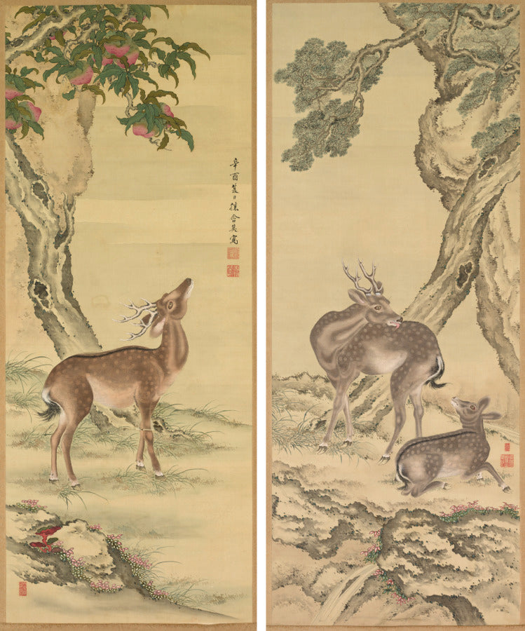 Symbols of Longevity Deer under Peach and Pine by Toda Tadanaka (Japanese, 1761–1823) - Classic Art canvas print