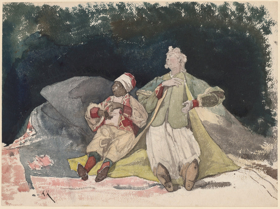 Two Dolls or Puppets Sitting on Cushions by Henri Joseph Harpignies (French, 1819–1916) - Classic Art canvas print