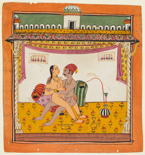 A couple seated against two pillows engaged in sex, from an erotic series by  - Classic Art canvas print