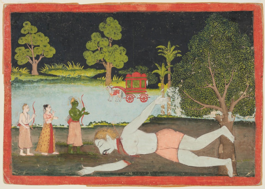 Rama and Lakshmana slay the demon giant Viradha, from Chapters 2 through 4 of the Aranya Kanda Book of the Forest of a Ramayana Ramas Journey by  - Classic Art canvas print