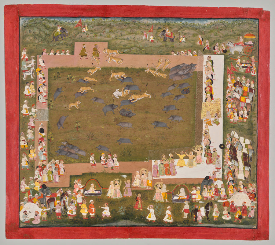 Maharana Sangram Singh II of Mewar r. 171034 and Stages a Boar Hunt with Tigers at Sadri by  - Classic Art canvas print