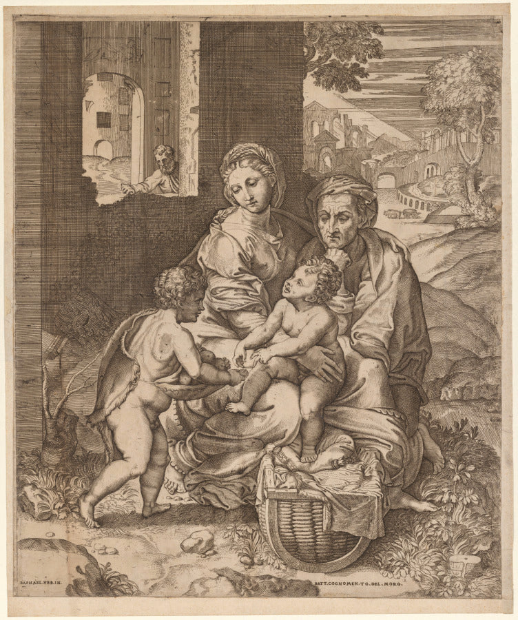 The Holy Family La Perla after Raphael by Battista Angolo del Moro (Italian, 1514–1575) - Classic Art canvas print