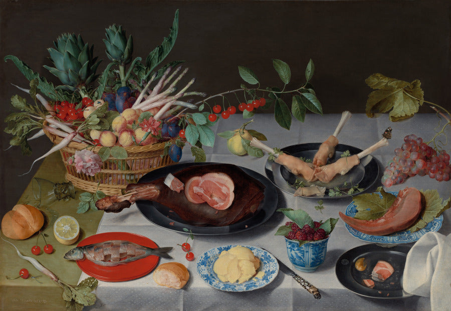 Still Life with Meat, Fish, Vegetables, and Fruit by Jacob van Hulsdonck (Flemish, 1582–1647) - Classic Art canvas print