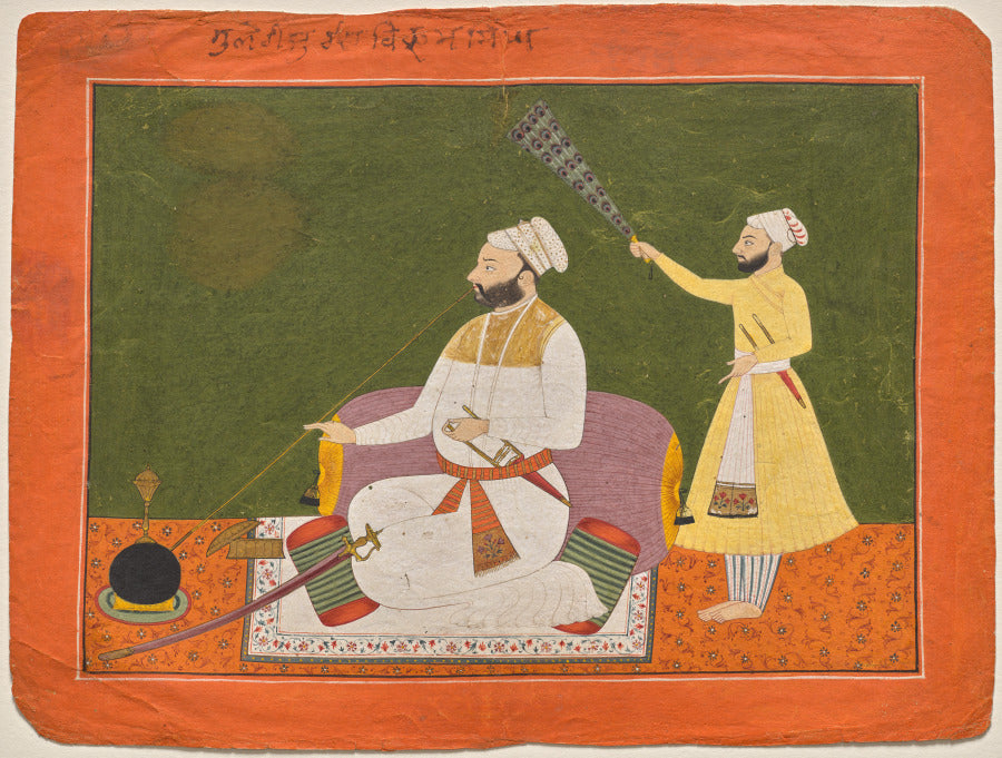 Raja Bikram Singh of Guler smoking a hookah by  - Classic Art canvas print