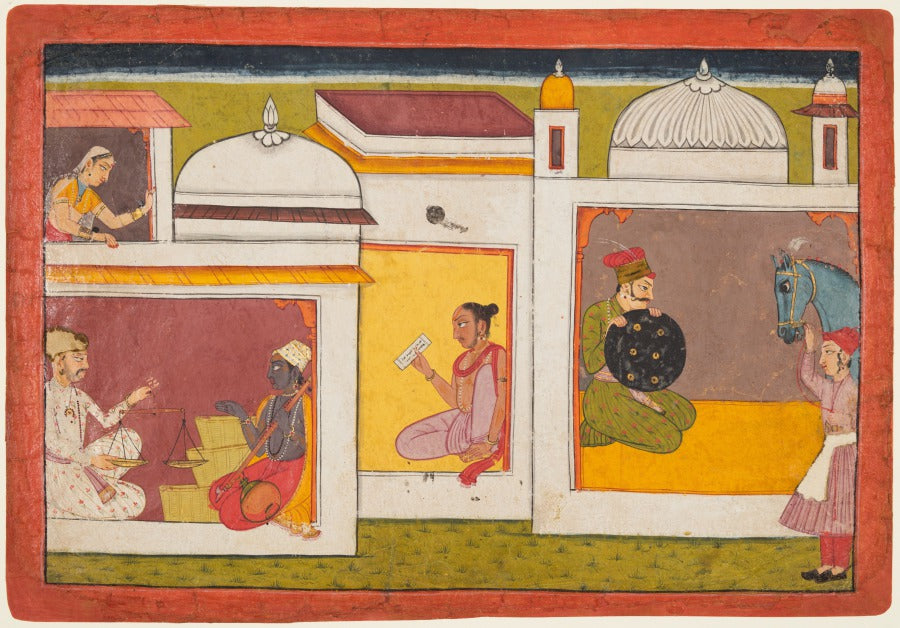 Madhava faces a man holding a scale, folio 1 from a Madhavanala-Kamakandala by  - Classic Art canvas print