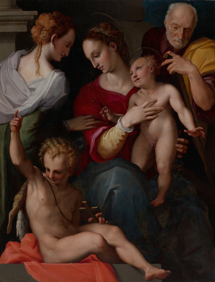 Holy Family with the Mystic Marriage of Saint Catherine by Tommaso d’Antonio Manzuoli, called Maso da San Friano (Italian, 1531–1571) - Classic Art canvas print