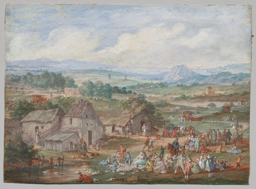 A Party Picnicking Near a Village by Louis Nicolas van Blarenberghe (French, 1716–1794) - Classic Art canvas print