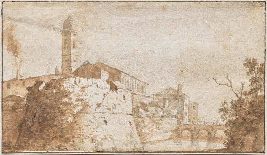 A View of Bracciano with the Church of S. Maria Assunta by Bartholomeus Breenberg (Dutch, 1599–1657) - Classic Art canvas print