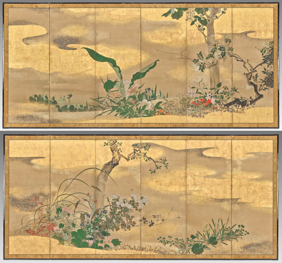 Flowers and Trees of the Four Seasons by Watanabe Shikō (Japanese, 1683–1755) - Classic Art canvas print