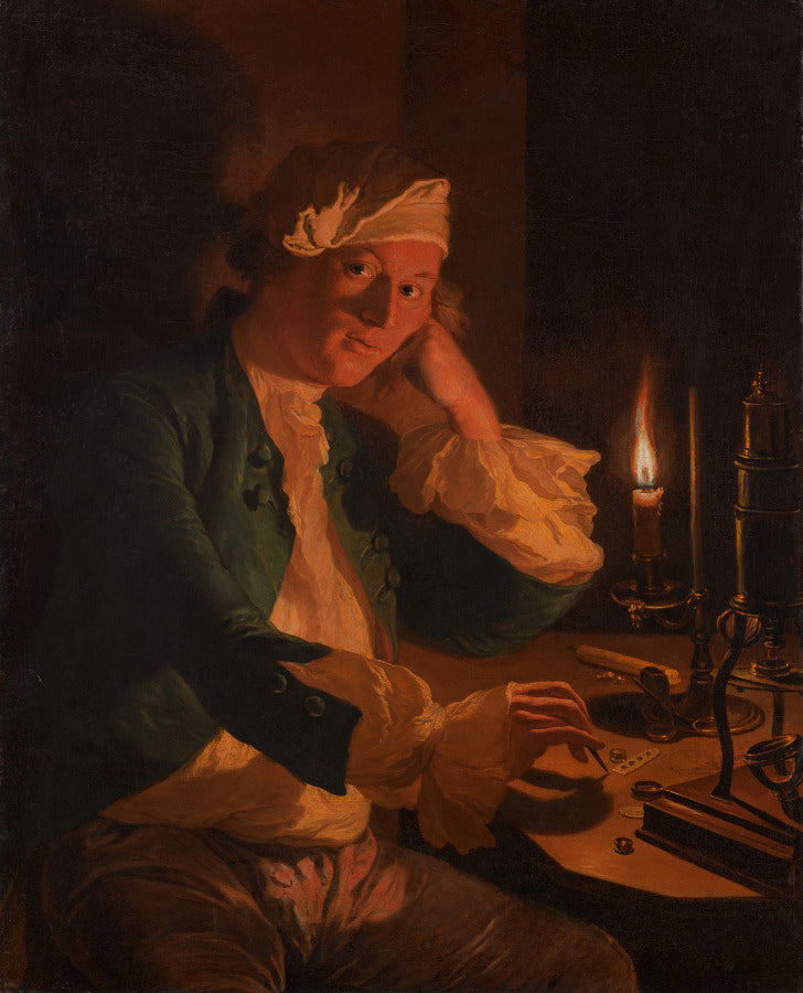A Scientist Seated at a Desk by Candlelight by Anna Dorothea Therbusch (German, 1721/22–1782) - Classic Art canvas print