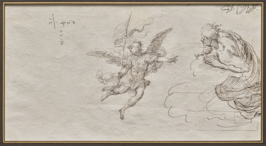 Studies of an Archangel and a Wind God verso by Massimo Stanzione (Italian, 1585–1656) - Classic Art canvas print