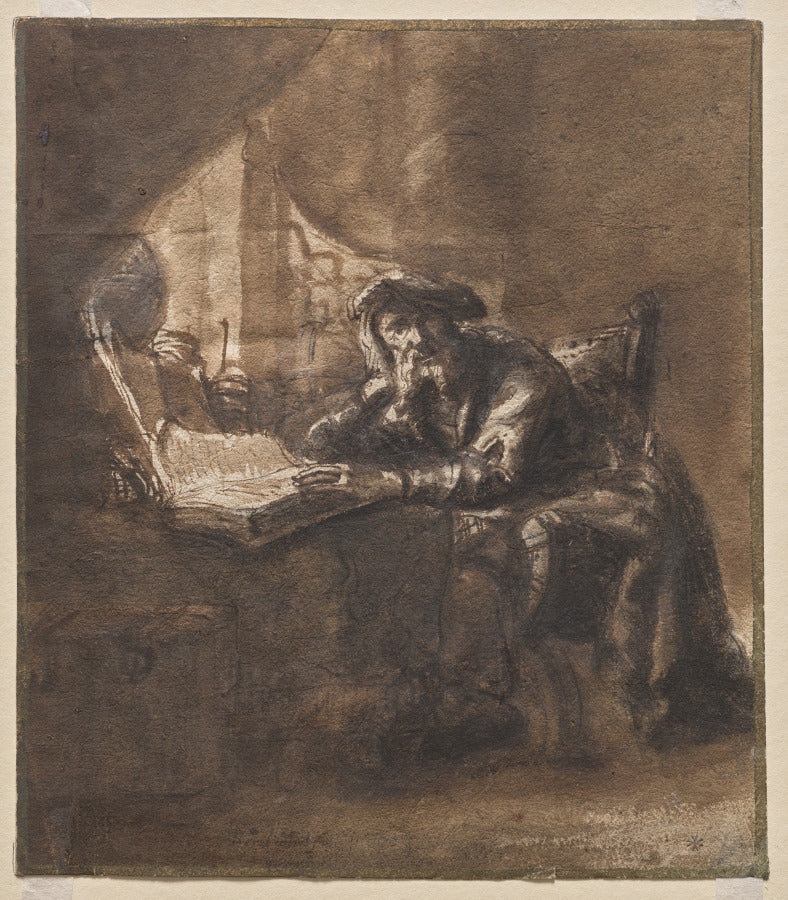 An Old Man Seated at a Table, His Head Resting on His Right Hand recto by Ferdinand Bol (Dutch, 1616–1680) - Classic Art canvas print