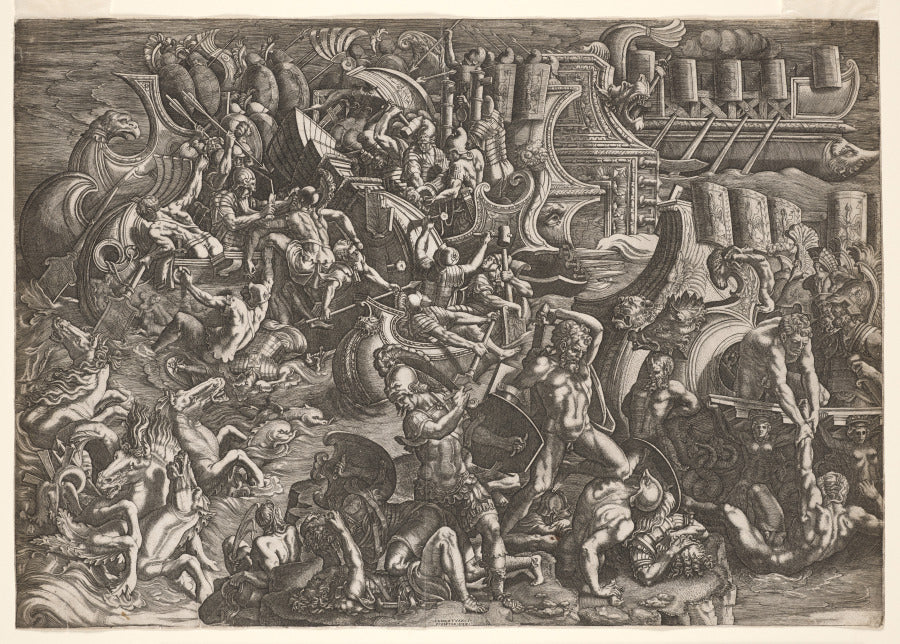 Trojans Repelling the Greeks by Giovanni Battista Scultori (Italian, 1503–1575) - Classic Art canvas print