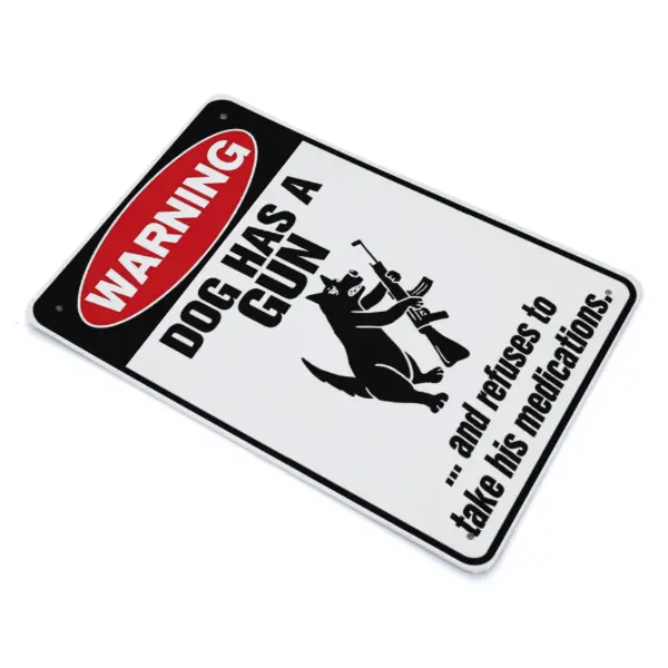 🔥Last Day 50% OFF-Funny "Cat & Dog Has a Gun & Won't Take Meds" Aluminum Sign