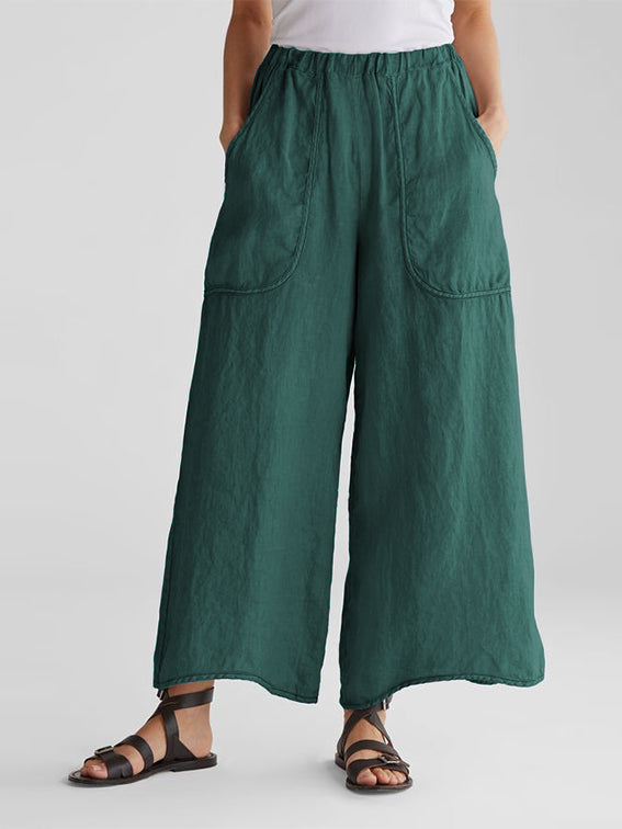 Cotton-Linen big pocket loose fit daily casual Pants
