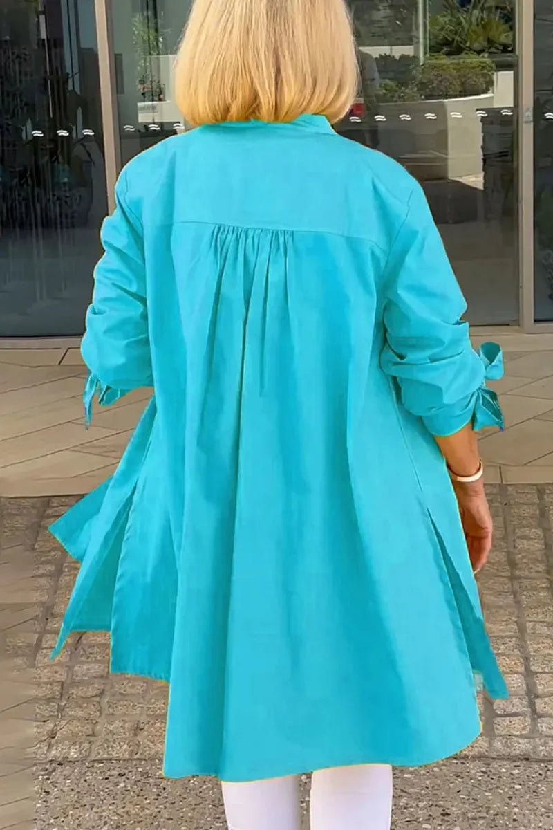 Solid Color Long Cotton Shirt Jackets Women Swing Shap Flattering