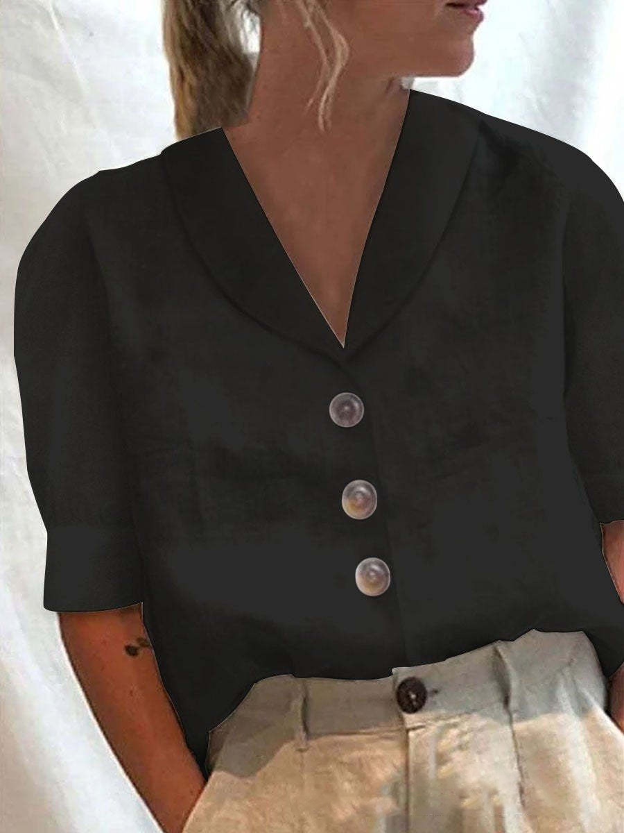 Women's Cotton Linen Casual Button-Up Shirt