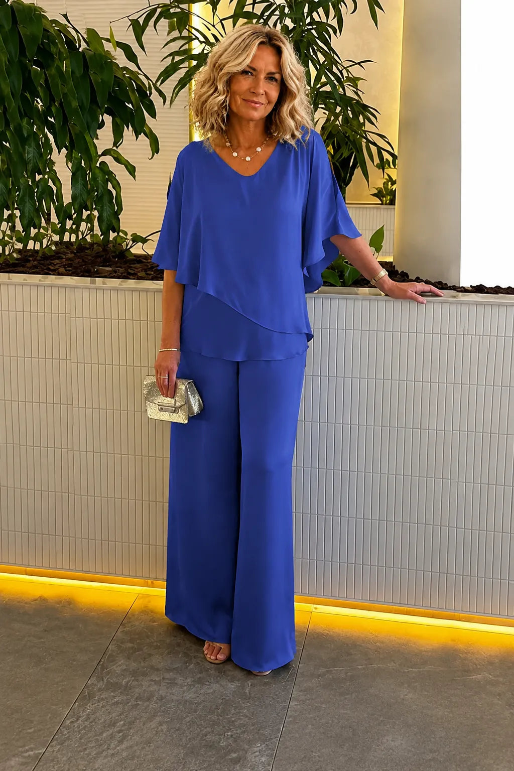 Plus Size Double Layer Tunic Pantsuit