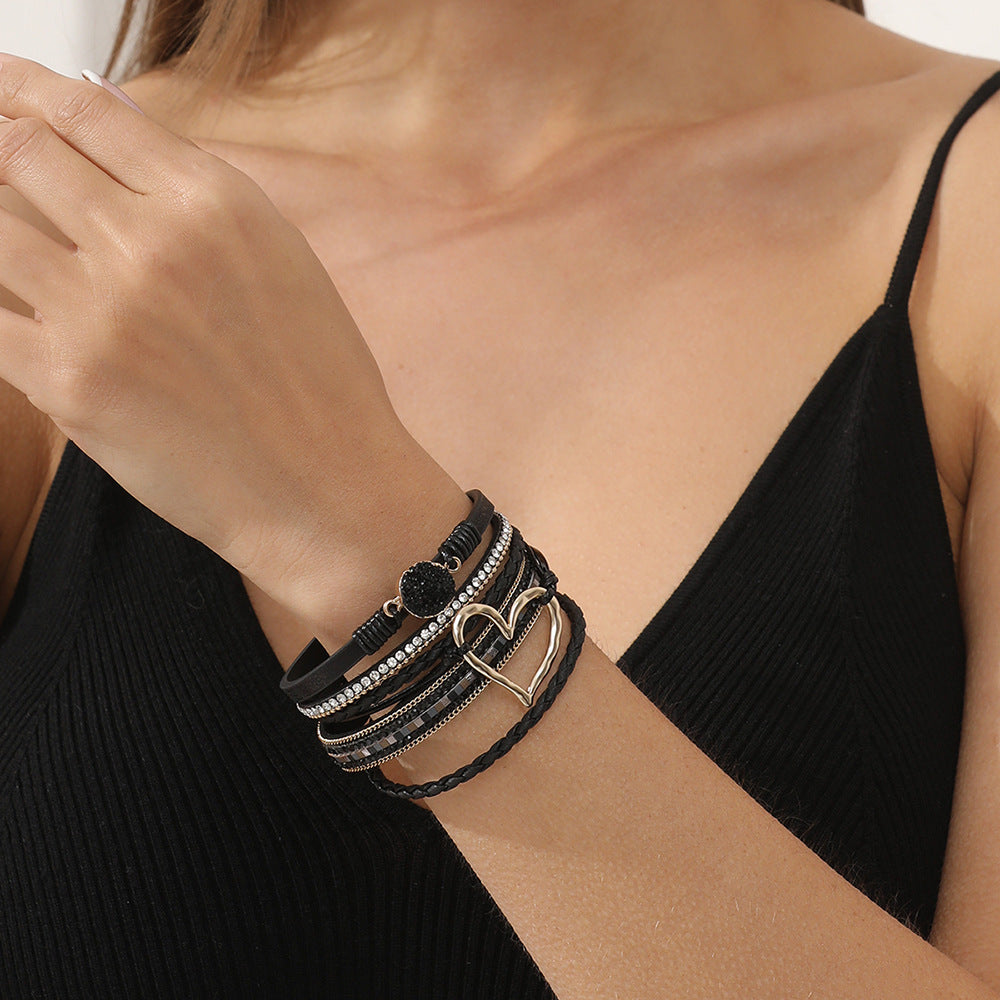 Bohemian Heart Shape Rhinestone Magnetic Bracelet
