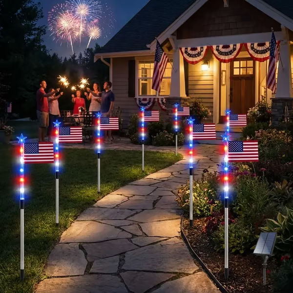 🔥Last Day 49% OFF - 🔥8 Solar American Flag Pathway Lights – Red, White & Blue Yard Glow for 250th Independence Celebration 🇺🇸✨