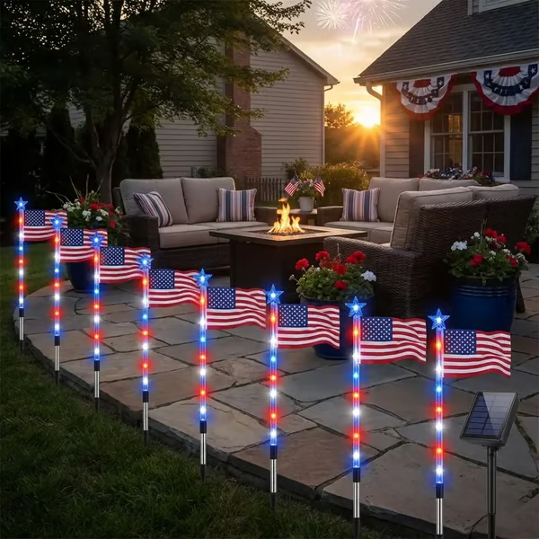 🔥Last Day 49% OFF - 🔥8 Solar American Flag Pathway Lights – Red, White & Blue Yard Glow for 250th Independence Celebration 🇺🇸✨