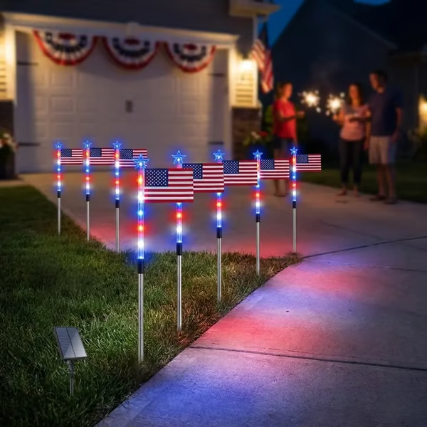 🔥Last Day 49% OFF - 🔥8 Solar American Flag Pathway Lights – Red, White & Blue Yard Glow for 250th Independence Celebration 🇺🇸✨