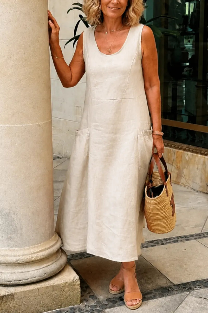Women's Linen-Look Pocket Maxi Dress