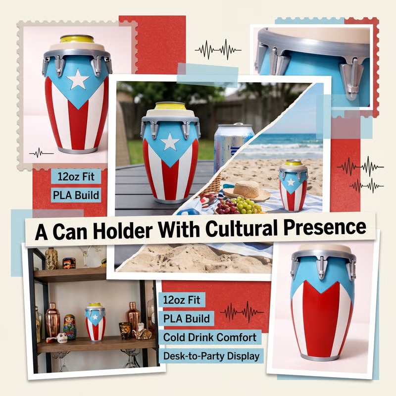 🪘 Conga-Style Can Holder – Celebrate Caribbean Pride, One Sip at a Time