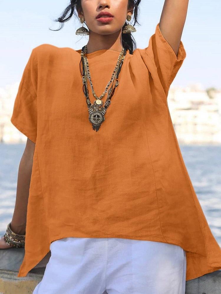 Women's Irregular Hem Cotton Linen Casual Shirt