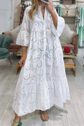 🎁Last day Clearance sale! V Neck Flares Sleeve Embroidery Cotton Dress
